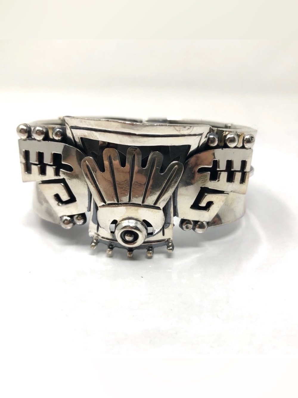 TAXCO Aztec sterling silver cuff bracelet, 62g